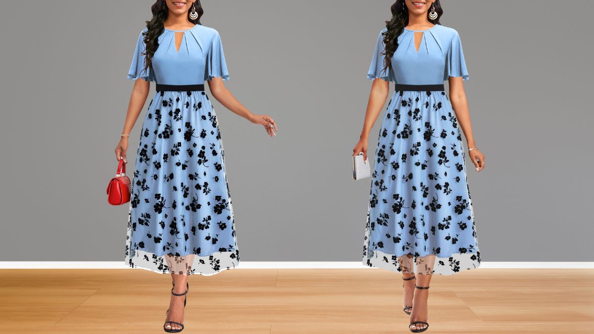 Floral Print Mesh Light Blue Short Sleeve Dress: Your Perfect Summer Statement Piece