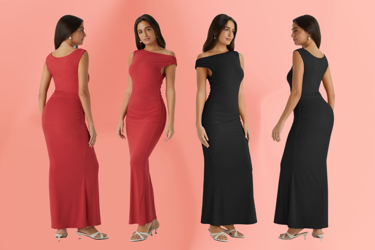 Halara Off Shoulder Sleeveless Ruched Bodycon Maxi Party Dress: The Party Essential